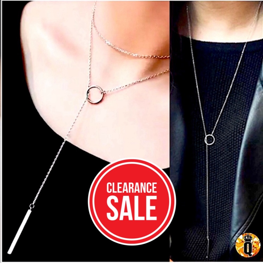 🔴𝟭𝟬/$𝟮𝟱🔴NEW Long Silver Bar Minimalist Drop Necklace - Picture 1 of 14